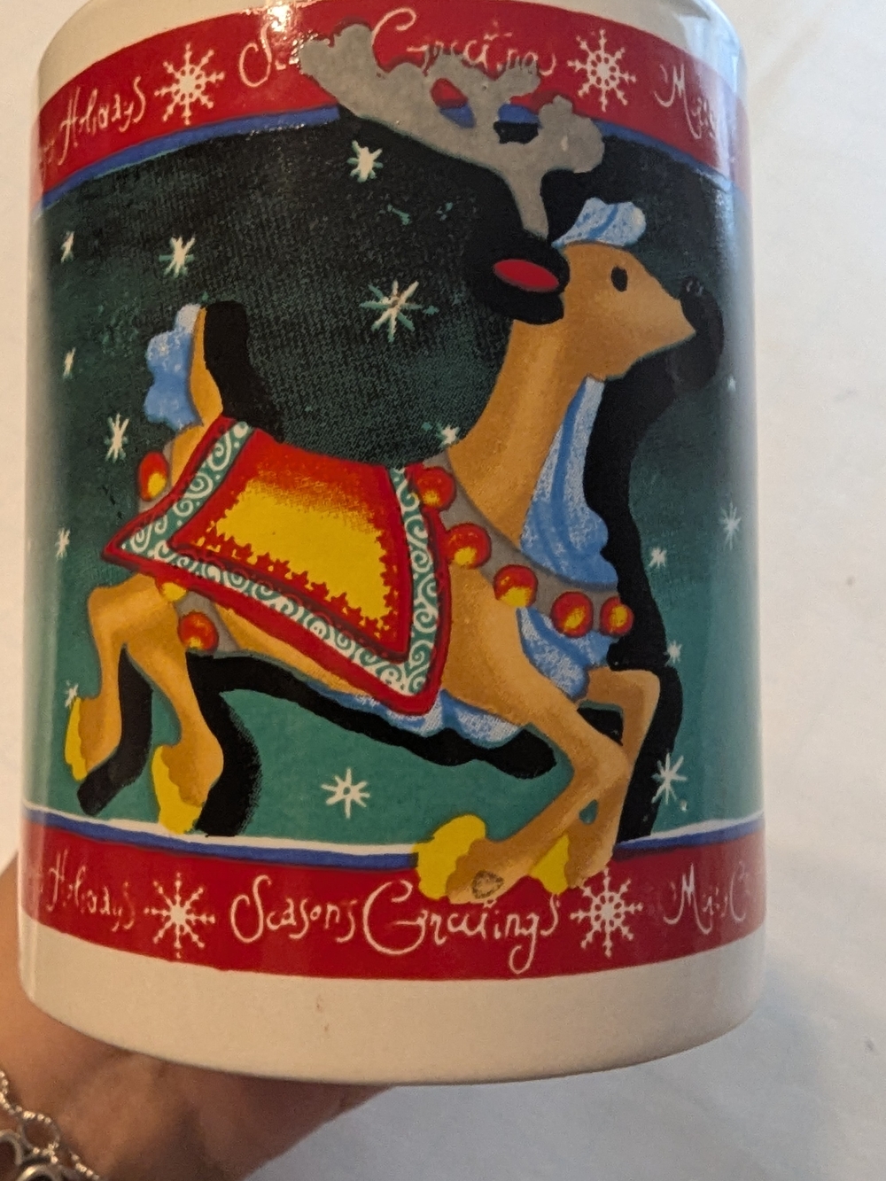 Festive Reindeer Holiday Mug - Green and Red